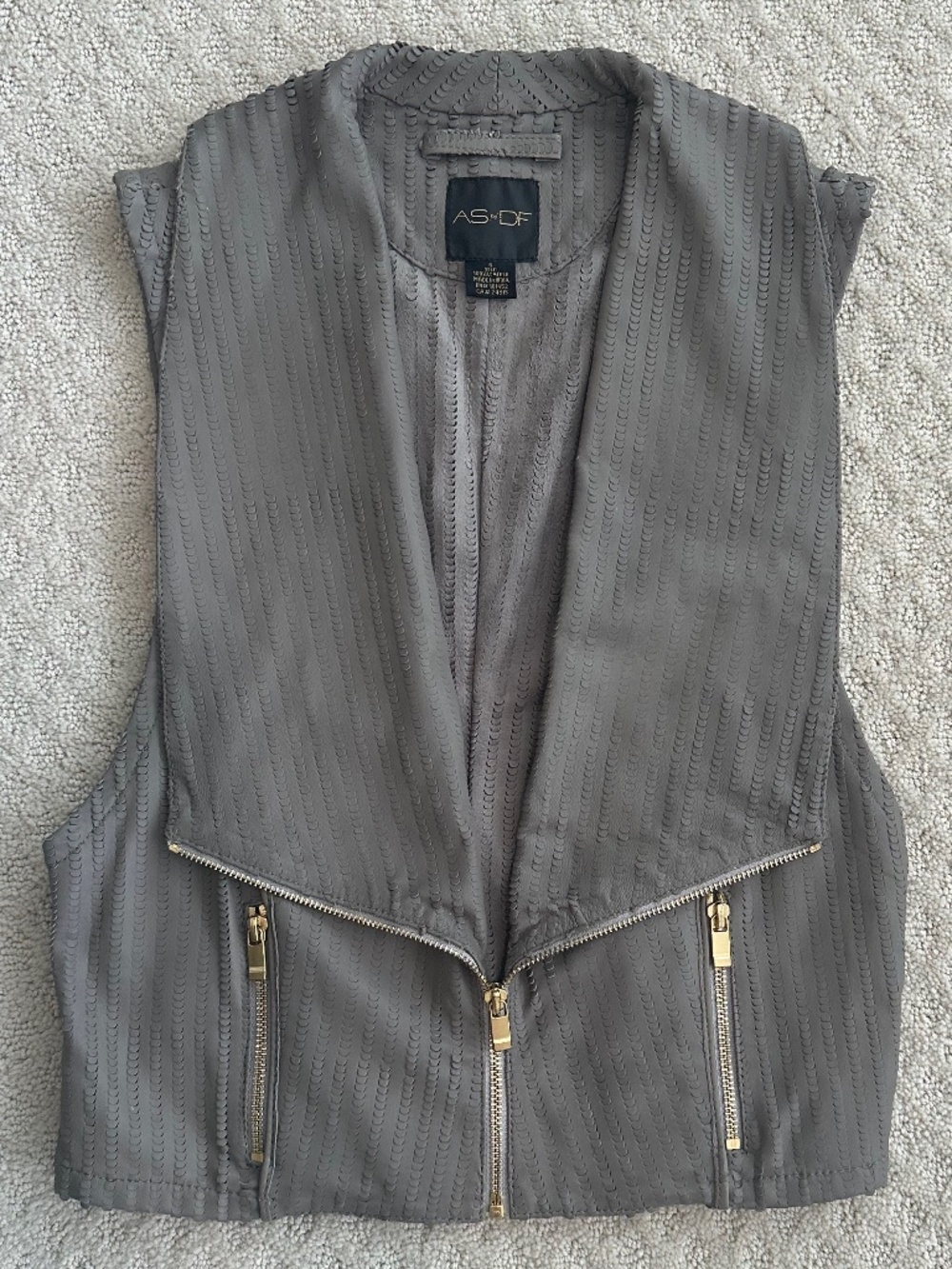 AS by DF Cropped Textured Leather Vest Gray Small Edgy Luxury Chic Modern
